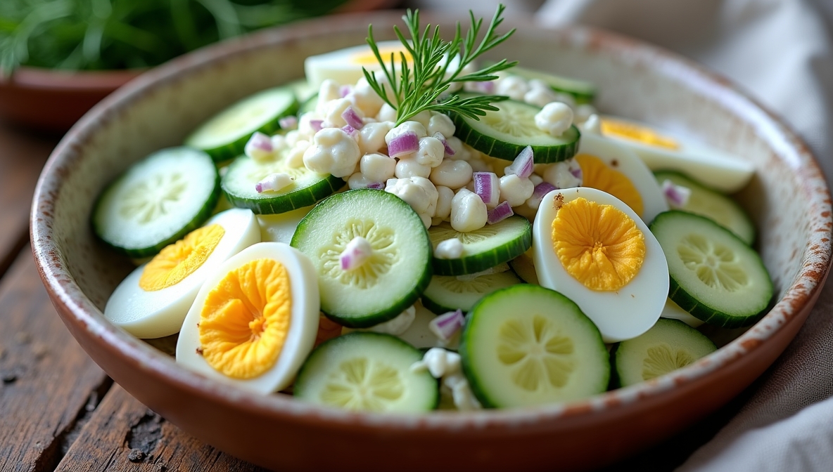 Creamy Cucumber Salad with Boiled Eggs