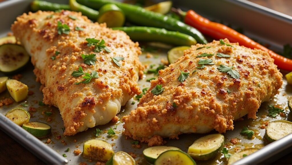 Sheet Pan Parmesan Chicken and Veggies β A Quick & Healthy Dinner 6 Flux Dev a photorealistic image of crispy Sheet Pan Parmesan C 0