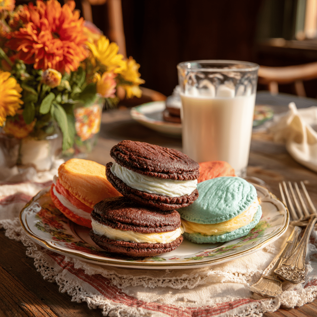 Homemade Oreos (Gourmet Oreos) – 5 Flavors You’ll Love 5 Homemade Oreos with colorful buttercream fillings on a plate
