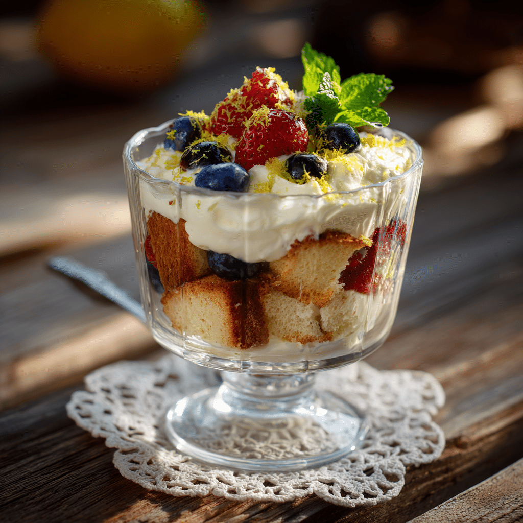 Sun-Drenched Ricotta Mascarpone Trifle: 5-Star Creamy Summer Dessert 9 Individual serving of ricotta mascarpone trifle with berries