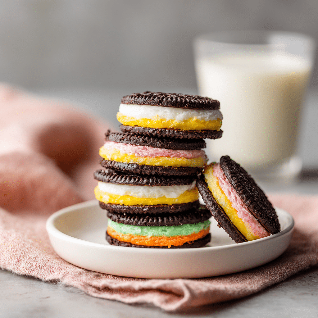 Homemade Oreos (Gourmet Oreos) – 5 Flavors You’ll Love 9 Stack of gourmet homemade Oreos with colorful fillings