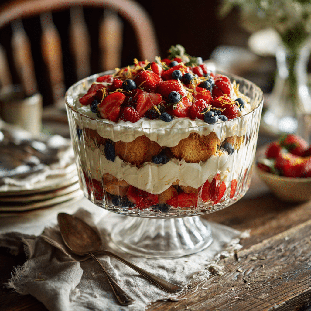 Sun-Drenched Ricotta Mascarpone Trifle on rustic Southern table
