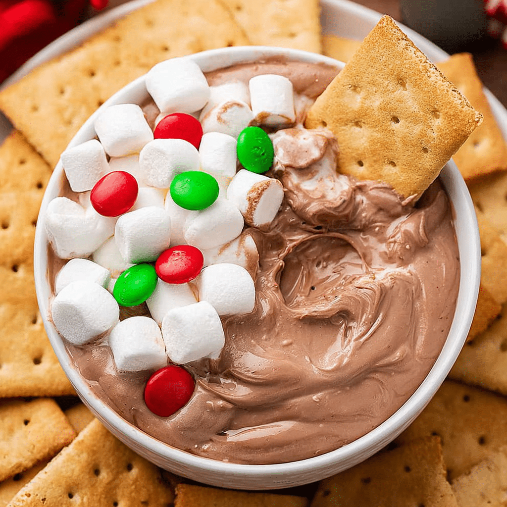 Hot Cocoa Dip in a white bowl with dippers
