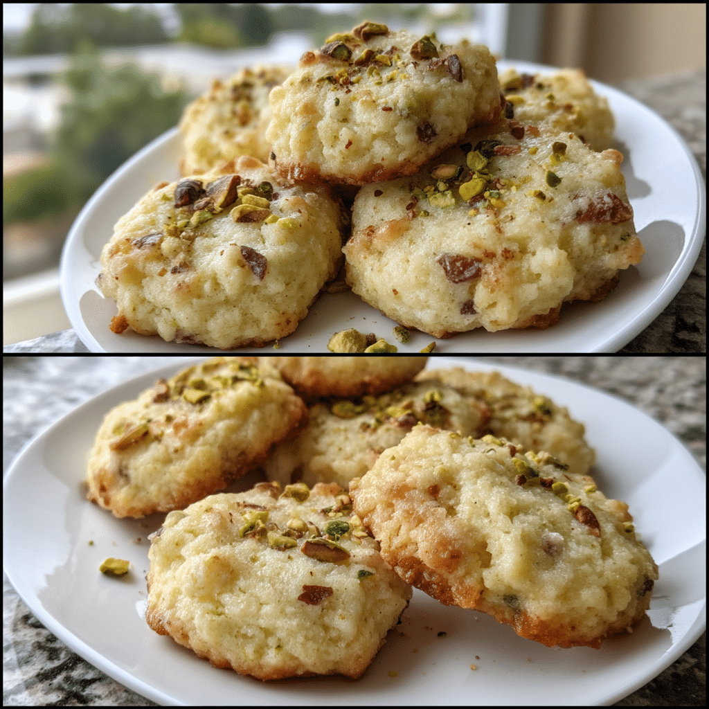 Quick Ricotta Pistachio Cookies : Soft, Easy & Ready in 30 Minutes 5 Ricotta Pistachio Cookies served with tea