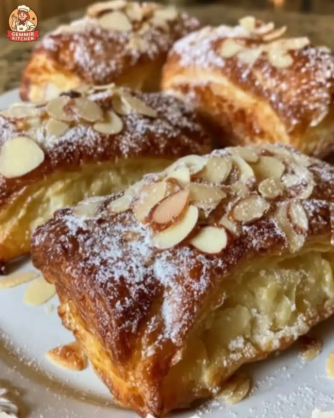 Freshly baked Almond Mascarpone Danish pastries with a creamy topping