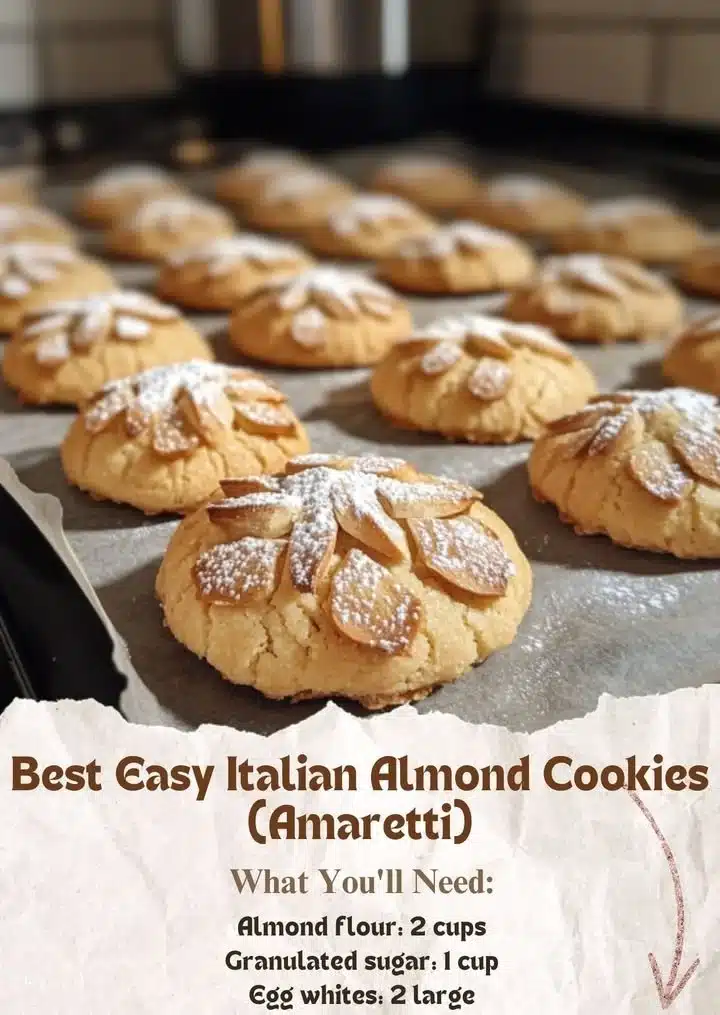 Best Easy Italian Almond Cookies (Amaretti) 2 Delicious Italian almond cookies (Amaretti) arranged on a plate.