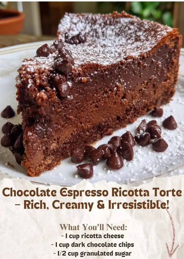 Chocolate Espresso Ricotta Cake 2 Slice of Chocolate Espresso Ricotta Cake topped with chocolate shavings