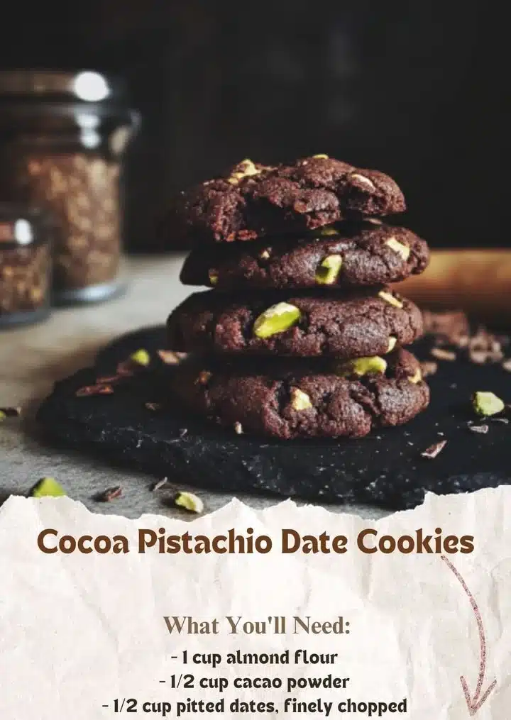 Delicious Chocolate Pistachio Date Cookies with dates on a cooling rack