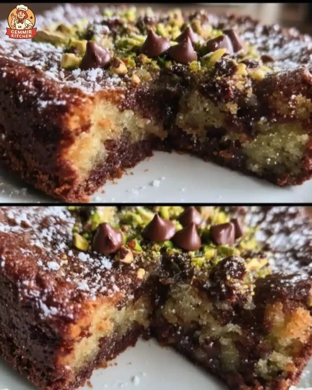 Chocolate Pistachio Ricotta Cake 2 Delicious slice of Chocolate Pistachio Ricotta Cake topped with pistachios.
