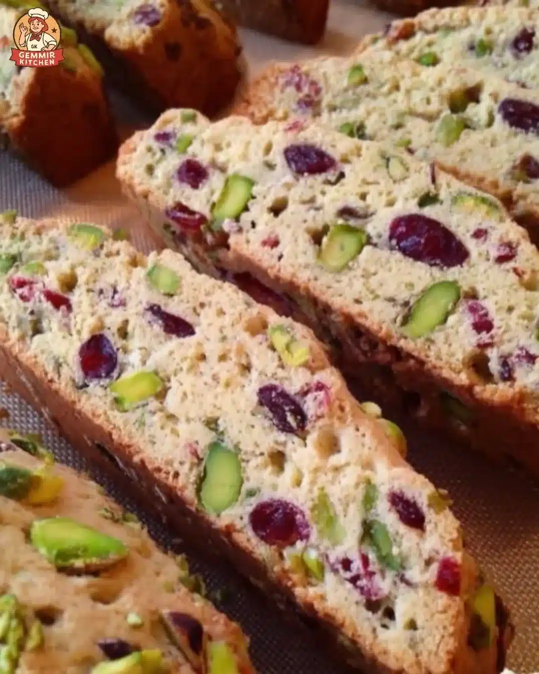 Cranberry Pistachio Biscotti 2 Freshly baked Cranberry Pistachio Biscotti on a rustic table