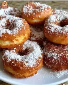 Crispy ricotta donuts topped with powdered sugar on a plate
