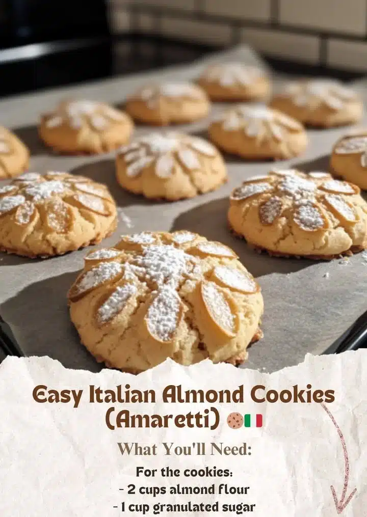 Easy Italian Almond Cookies (Amaretti) 2 Plate of homemade easy Italian Almond Cookies (Amaretti) with almonds and sugar