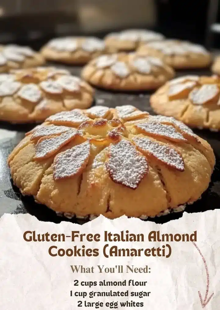 Gluten-free Italian almond cookies (Amaretti) on a rustic wooden table