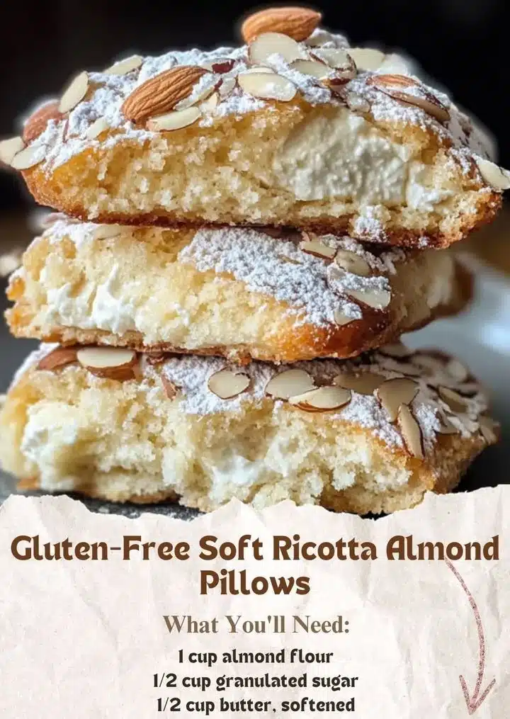 Gluten-free soft ricotta almond pillows dessert on a plate