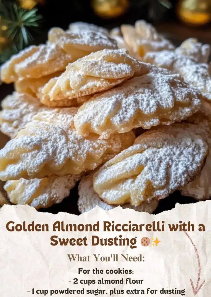 Golden Almond Ricciarelli cookies dusted with sugar, ready to enjoy.