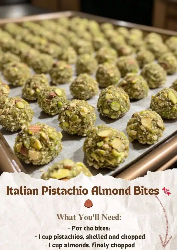 Italian Pistachio Almond Bites 2 Italian pistachio almond bites showcasing their delicious texture and nutty flavor.