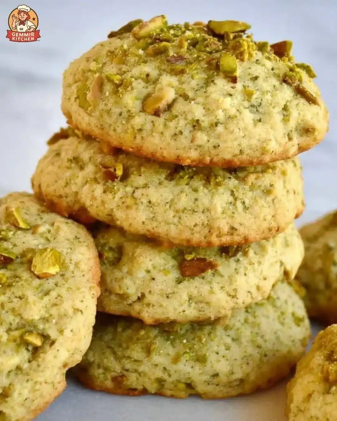 Italian Pistachio Cookies 2 Delicious Italian pistachio cookies on a decorative plate