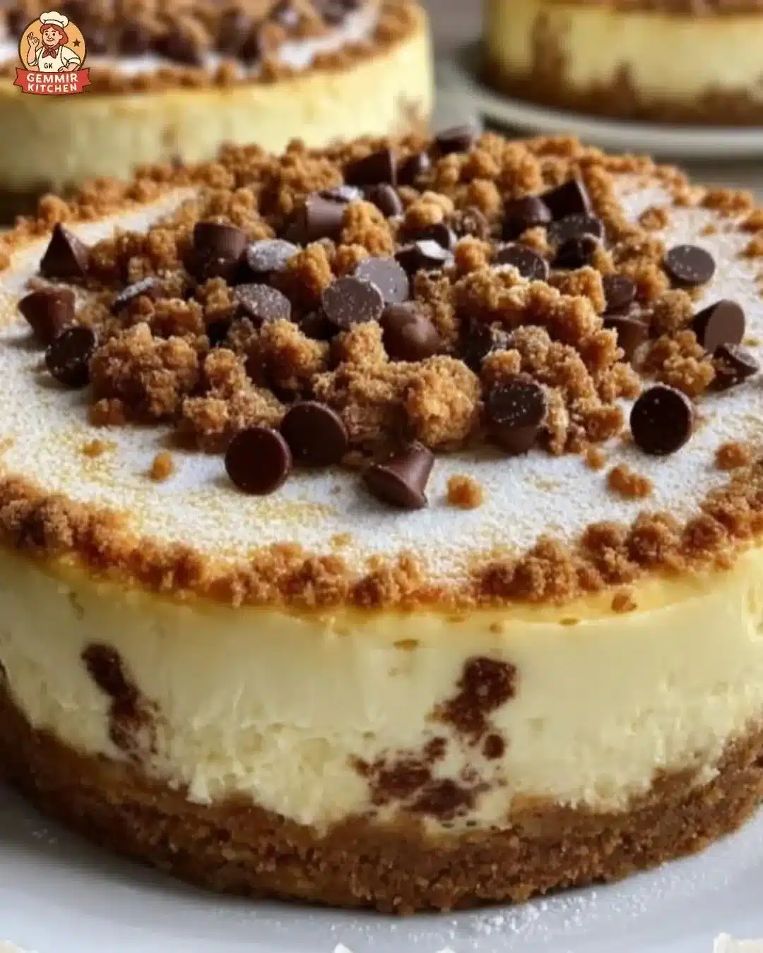 Mascarpone Ricotta Cannoli Cheesecake 2 Mascarpone Ricotta Cannoli Cheesecake topped with chocolate chips and whipped cream