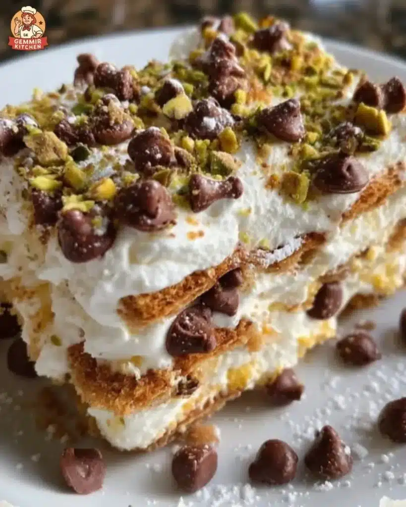 Delicious mascarpone ricotta cannoli icebox cake ready to serve