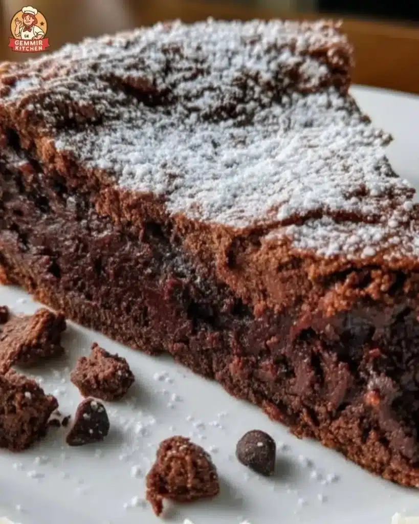 Slice of Midnight Chocolate Ricotta Cake topped with chocolate shavings