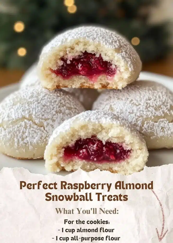 Perfect Raspberry Almond Snowball Treats 2 Delicious raspberry almond snowball treats coated in powdered sugar.