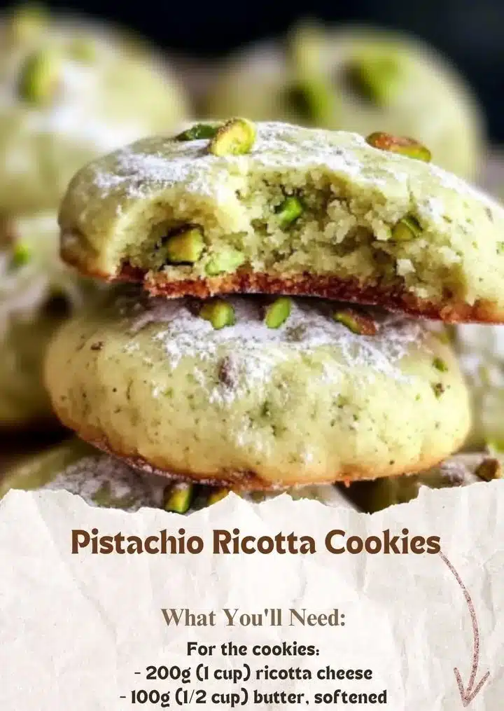 Freshly baked Pistachio Ricotta Cookies on a cooling rack