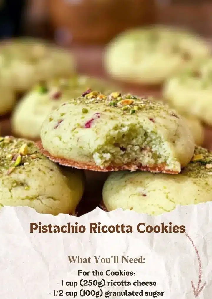 Freshly baked Pistachio Ricotta Cookies on a cooling rack
