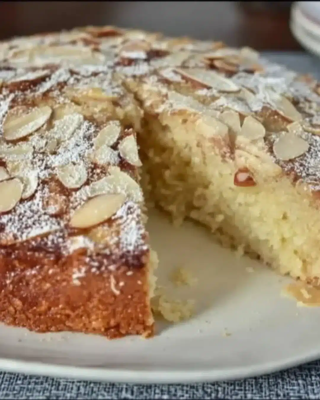 Delicious homemade Ricotta Almond Cake with almonds and creamy texture