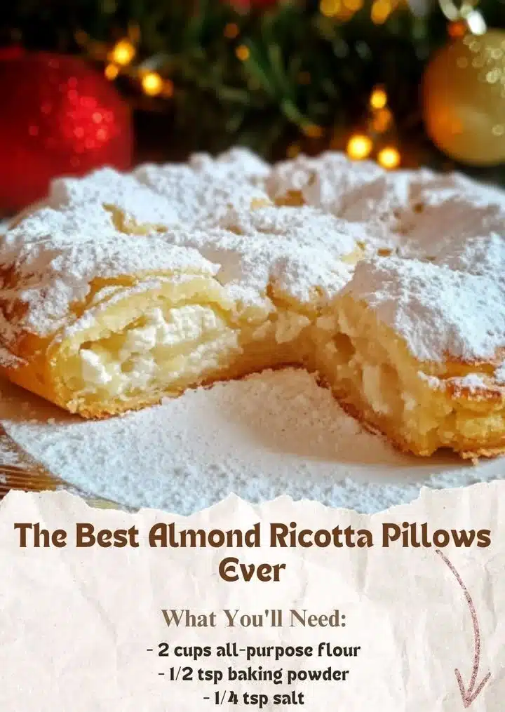 Delicious ricotta almond pillows topped with vanilla and powdered sugar.