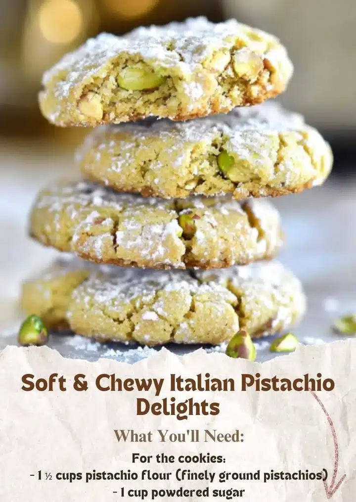 Soft & Chewy Italian Pistachio Delights 2 Soft and chewy Italian pistachio delights with a rich green nut texture.
