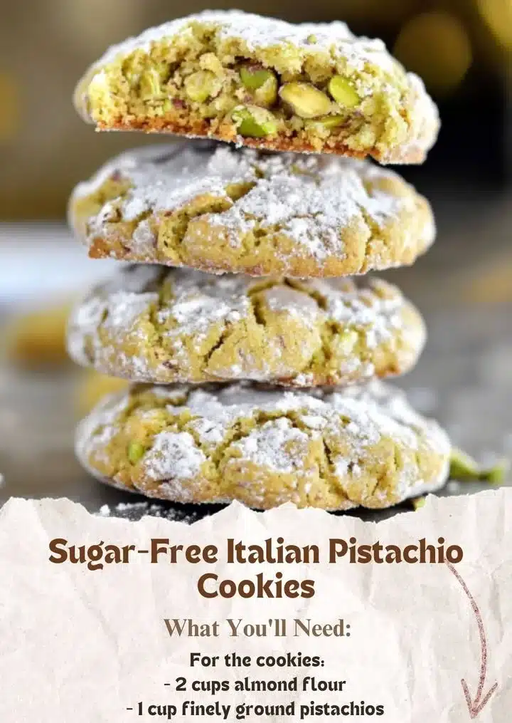 Delicious sugar-free Italian pistachio cookies on a plate