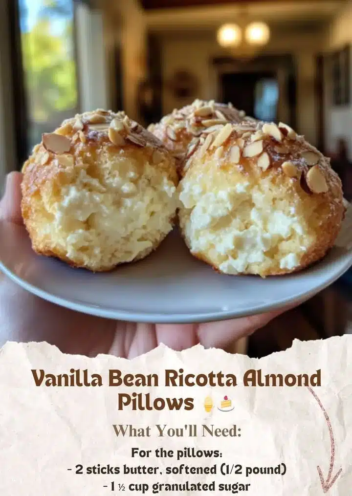 Delicious Vanilla Bean Ricotta Almond Pillows on a plate