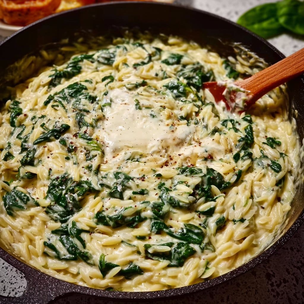 One-Pan Creamy Ricotta Spinach Orzo