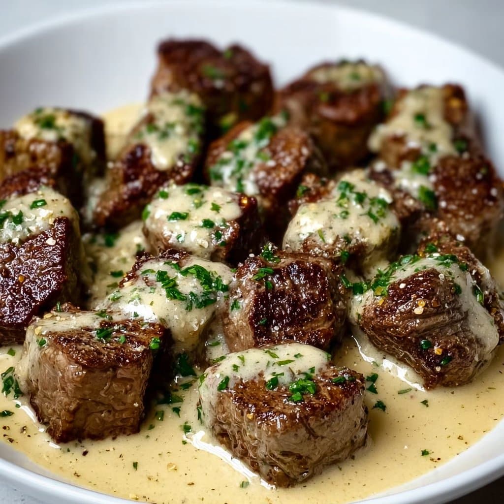Garlic Butter Steak Bites with Parmesan Cream Sauce