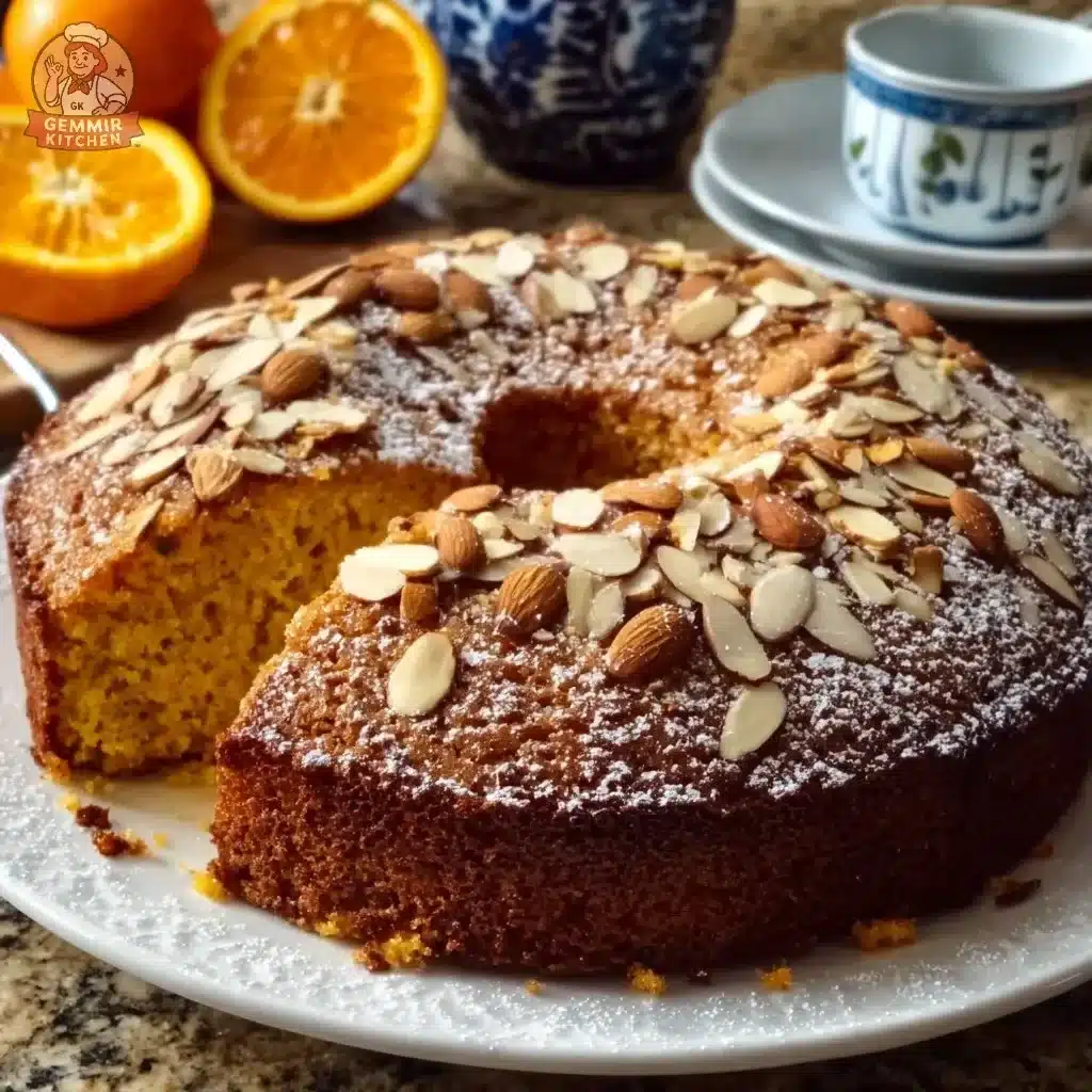 Almond Orange Olive Oil Cake 4 Slice of Almond Orange Cake with olive oil on a rustic wooden table