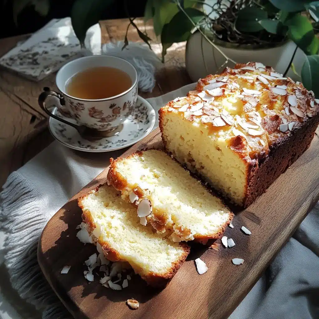 Delicious Almond Ricotta Coconut Loaf served on a plate