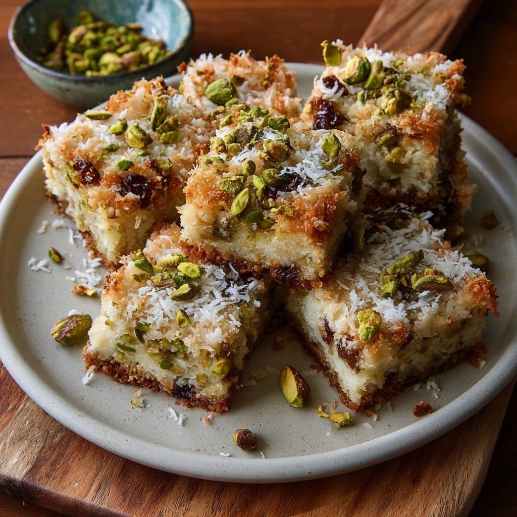 Frosty Coconut Pistachio Bars