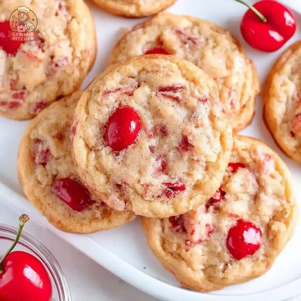 Freshly baked cherry almond cookies with a cherry on top