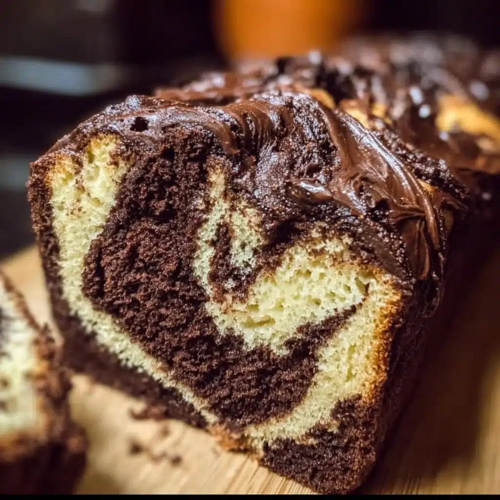 Chocolate and Vanilla Ricotta Loaf Cake with chocolate drizzle