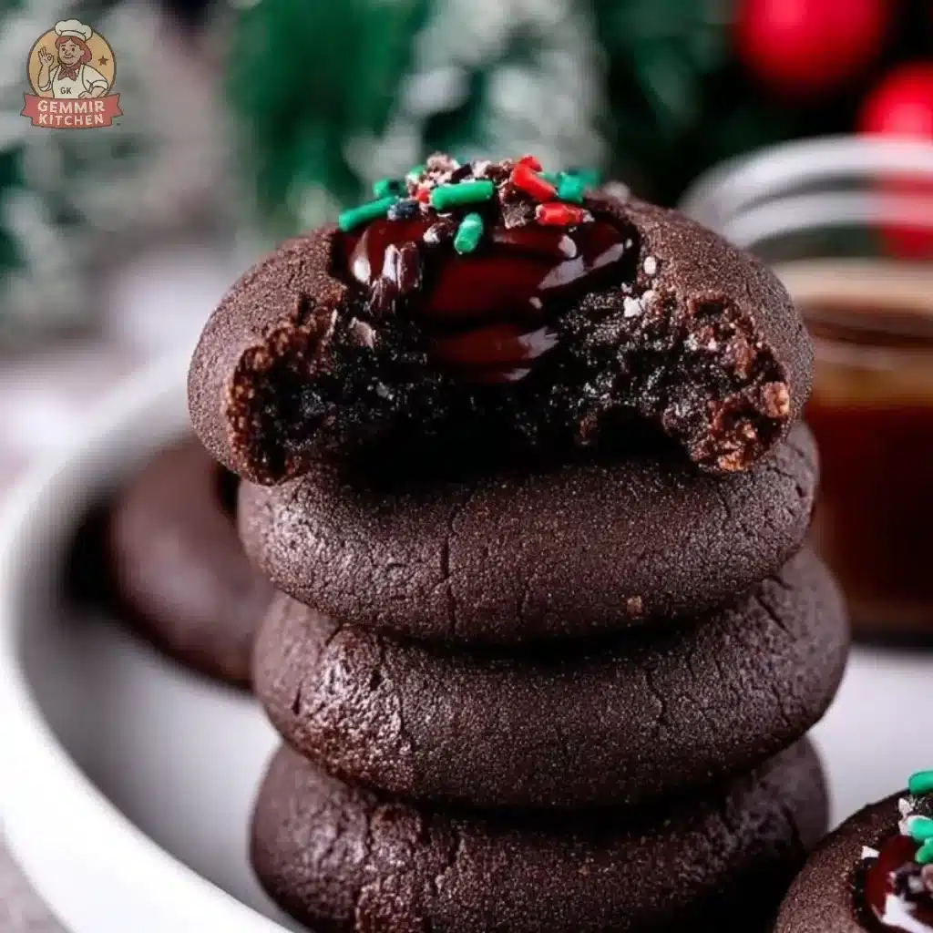 Delicious homemade Chocolate Thumbprint Cookies with chocolate ganache filling