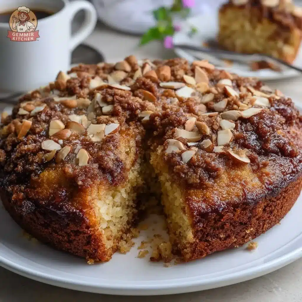 Delicious Cinnamon Almond Coffee Cake slice on a plate