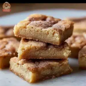 Delicious homemade Cinnamon Sugar Blondies topped with cinnamon sugar.