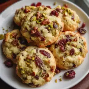 Cranberry Pistachio Ricotta Cookies on a rustic wooden table