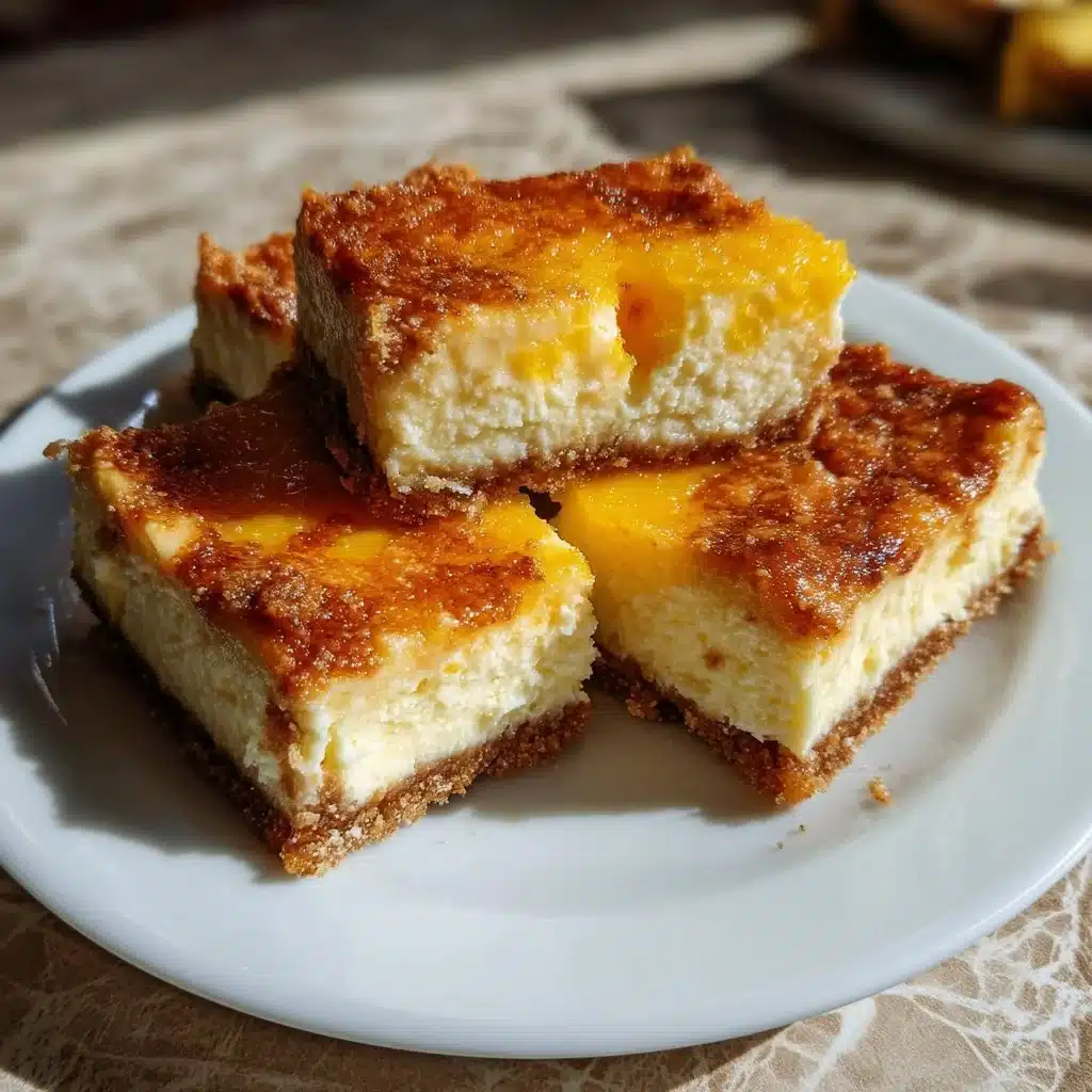 Creamy orange ricotta cheesecake bars beautifully displayed on a dessert platter.