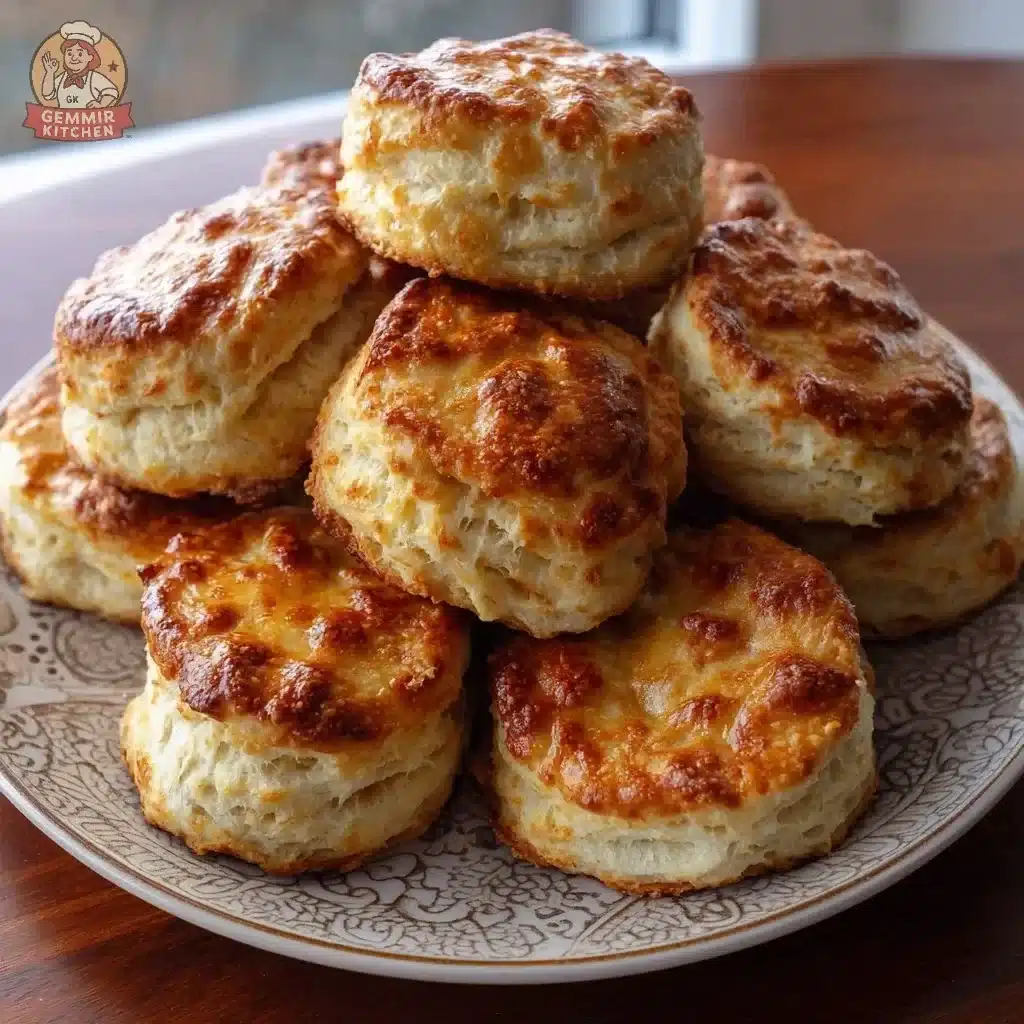 Fluffy and golden easy buttermilk biscuits served on a plate