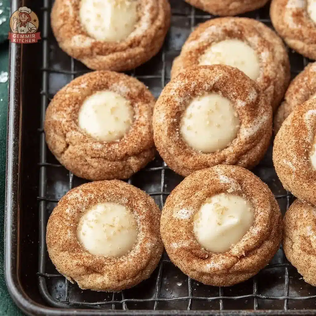 Plate of Eggnog Snickerdoodle Thumbprint Cookies decorated for holiday festivities.