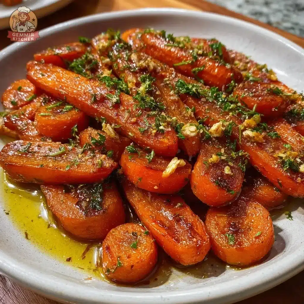 Delicious honey ginger glazed carrots garnished and served on a plate.