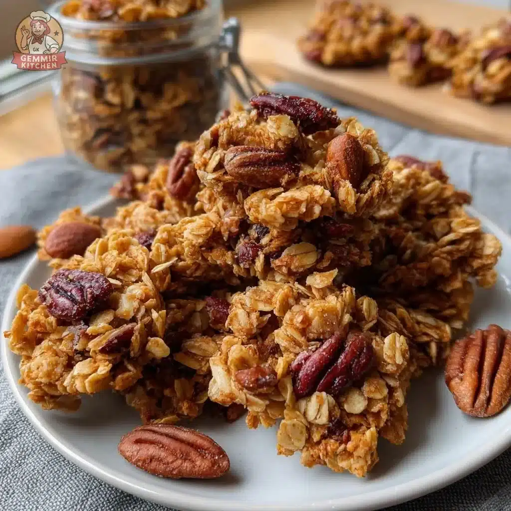 Bowl of homemade Maple Pecan Almond Granola with nuts and oats