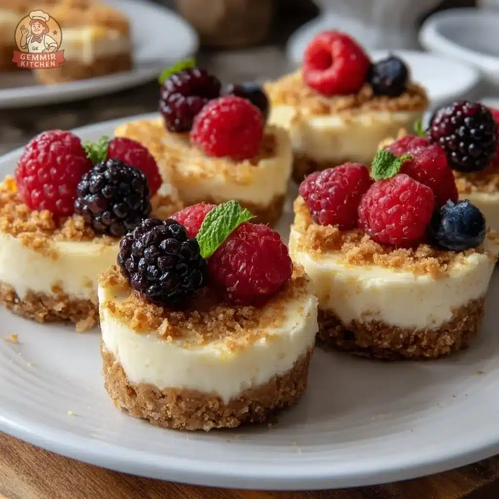 Mascarpone cheesecake cups topped with fresh berries and chocolate drizzle.