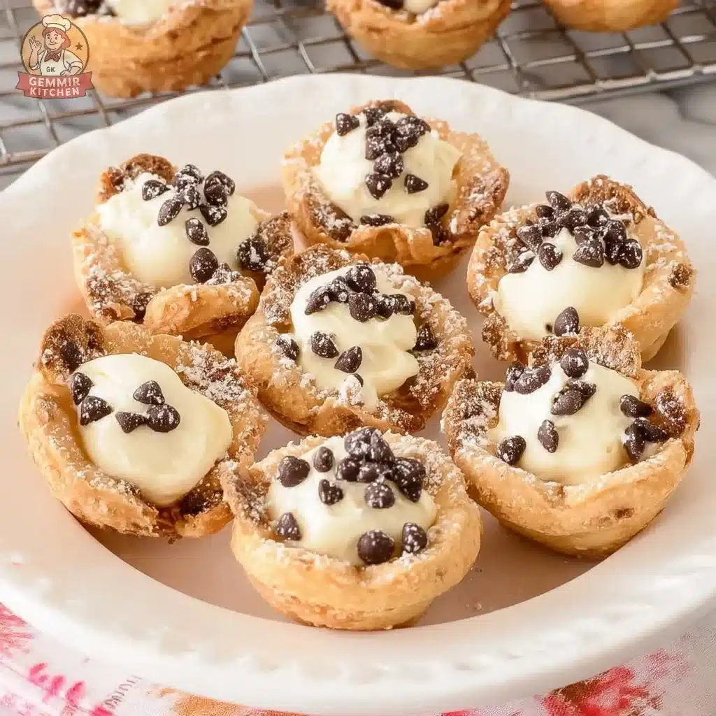 Delicious mini cannoli cups filled with creamy ricotta, perfect dessert treat.
